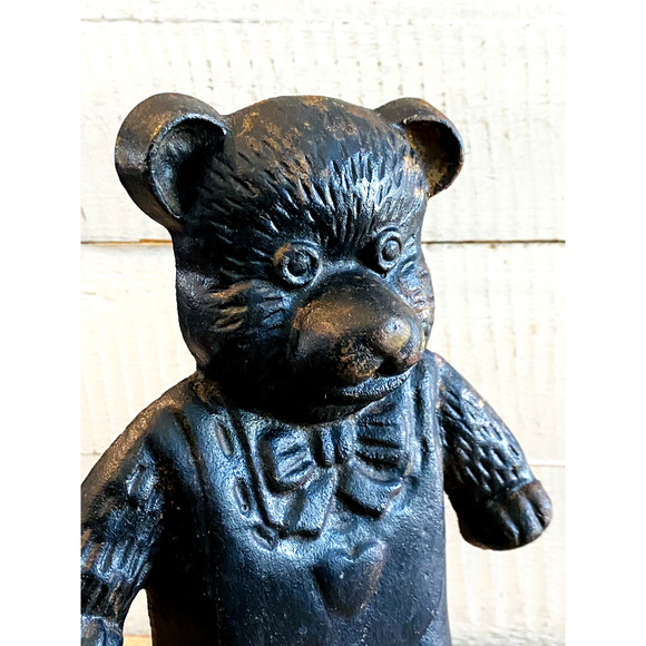 Vintage Heavy Cast Iron Teddy Bear Door Stop 8.625" Tall - Picture 4 of 10